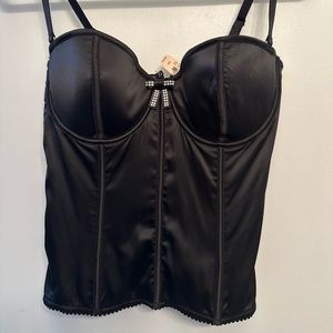 NWT Victoria’s Secret Sexy Little Things black bustier w rhinestone bow & zipper